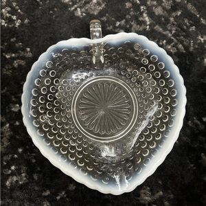 Vintage Fenton Hobnail Ruffled Edge Bowl Candy Dish Clear White Opalescent